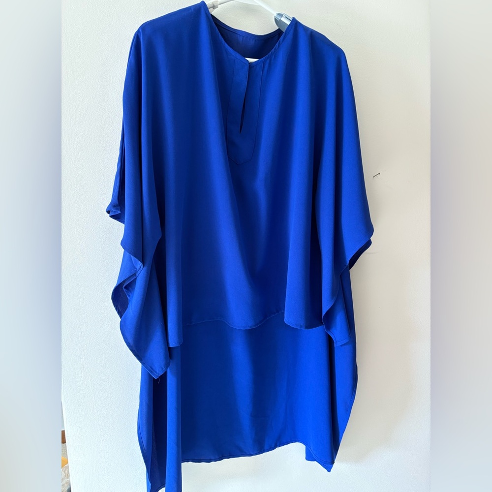 Vibrant Blue Kaftan High/Low Flowing Top. XXL Silky Crepe Top For Special Events